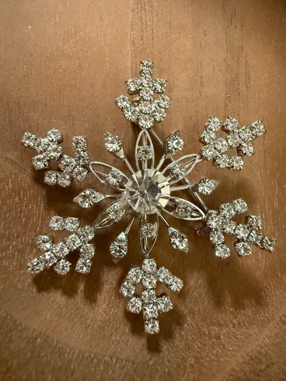 Crystal Snowflake Brooch - Silver Tone